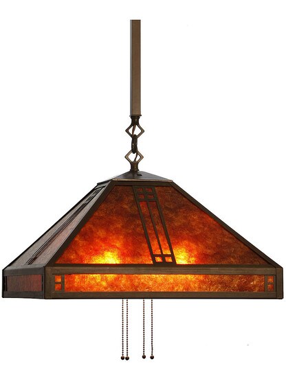 Prairie Large Down-Light Pendant in Bronze Finish with Amber Mica Glass.